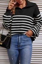 Stripes Splicing Lantern Sleeve Sweater