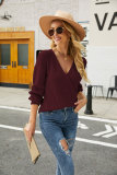 Plain Surplice V Neck Knit Sweaters