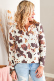 Cow Print V Cut Neckline Long Sleeve Top