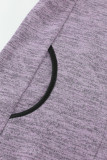 Purple Heathered Turn-down Collar Pullover Sweatshirt