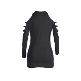 Black Cut Of Shoulder Shirt