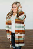 Stripe Print Open Front Plus Size Cardigan with Pocket