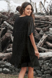 Black V Neck Tiered Babydoll Lace Dress