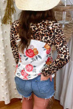 Leopard Floral Print Patchwork Long Sleeve Top