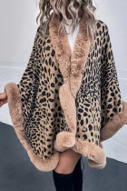 Leopard Fluffy Front Open Cape Cardigan
