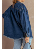 Pocket Raw Hem Buttoned Denim Jacket