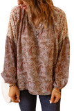 Brown Paisley Pattern Floral Patch Long Sleeve Blouse