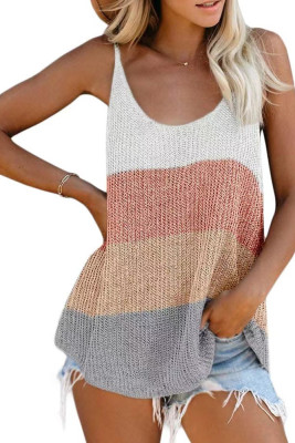 Color Block and Plain U Neck Knit Tank Top