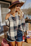 Blue Distressed Raw Edge Plaid Print Shirt