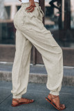 Beige Casual Drawstring High Waist Pockets Joggers