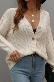 Open Front Button Cable Knit Cardigan