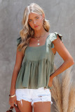 Green Flutter Shoulder Babydoll Top