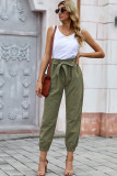 Green Solid Color Frock-style Pants with Belt