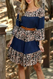 Leopard Splicing High Waist Long Sleeve Dress