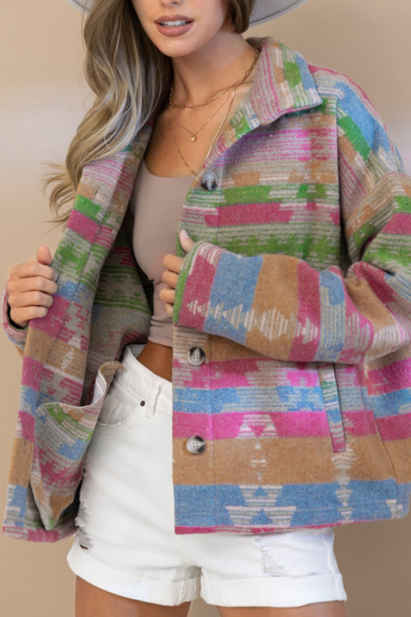 Lapel Button Up Aztec Jacket Coat