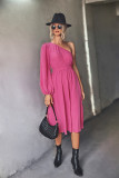 One Shoulder Elastic High Waist Midi Dress