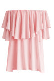 Pink Soft Breeze Frilling Off-shoulder Top
