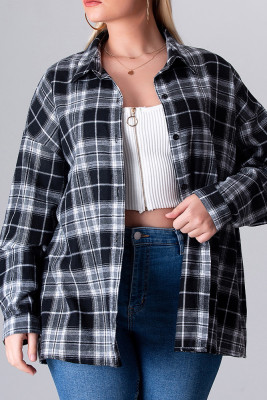 Black and Grey Open Button Plus Size Shackets