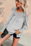 White Smocked Ruffle Trim Blouse