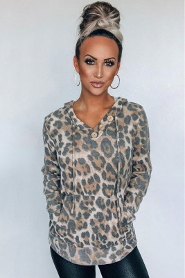 Leopard Print Kangroo Pocket Hoodie