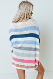 Multicolor-2 Multicolor Striped Knit Top with Chest Pocket