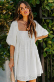 Apricot Square Neck Puff Sleeve Babydoll Mini Dress