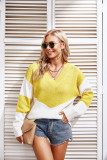 V Neck Wave Color Block Pullover Sweaters