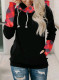 Black Plaid Striped Sleeve Loose Hoodies