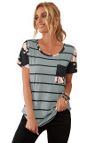 Gray Striped T-shirt with Patch Pocket
