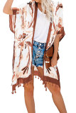Orange Bohemian Print Open Front Loose Kimono Beach Cover up