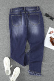 Mid Waist Skinny Raw Hem Distressed Plus Size Jeans