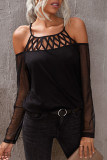 Polka Dot Cold Shoulder Long Sleeves Top