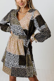 Leopard Color Block Surplice V Neck Mini Dress