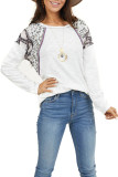 White Long Sleeve Top With Leopard Snakeskin Print