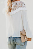 White Hollow-out Ruffle Long Sleeve Blouse