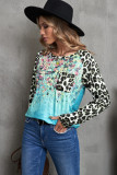Leopard Tie-dye Splicing Long Sleeve Top