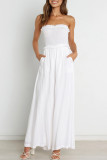 White Smocked Bandeau Wide Leg Jumpsuit