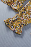 Yellow Square Neck Smocked Floral Top