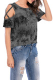 Criss-Cross Short Sleeve Crew Neck Tie Dye T-Shirt Unishe Wholesale