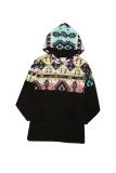 Black Aztec Print Color Block Hoodie