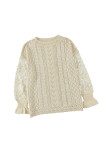 Apricot Crochet Lace Pointelle Knit Sweater