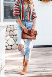 Colorful Stripes Open Front Button Cardigan