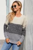 Gray Color Block Netted Texture Pullover Sweater