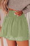 Green Smocked Waist Swiss Dot Casual Shorts