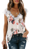 White Eyelash V Neck Floral Tank