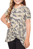 Green Camouflage Print Twist Girls Tee