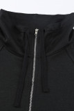 Black Quilted Patch Half Zipper Sweatshirt