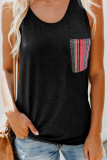 Black Casual Women Tank Top with Multicolor Pocket