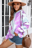 Purple Dropped Sleeve Tie-dye Kangaroo Pocket Hoodie with Drawstring
