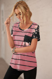 Pink Striped T-shirt with Patch Pocket